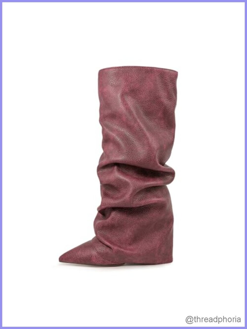Knee High Boots Women Pointed Toe Fold Over Pleated Slip-on Wedge Heels Wide